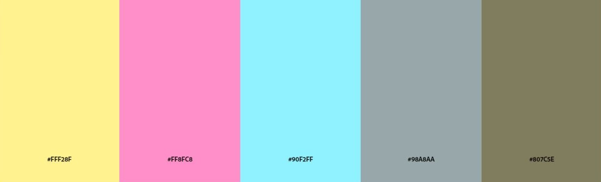 "Triangle" color scheme palette featuring aqua, pink, and yellow, labeled with hex codes.