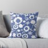 A throw pillow featuring an original blue and white floral pattern, made with a 100% spun polyester cover. One of many floral pillowcases designed by independent artist Zuzanii Designs.